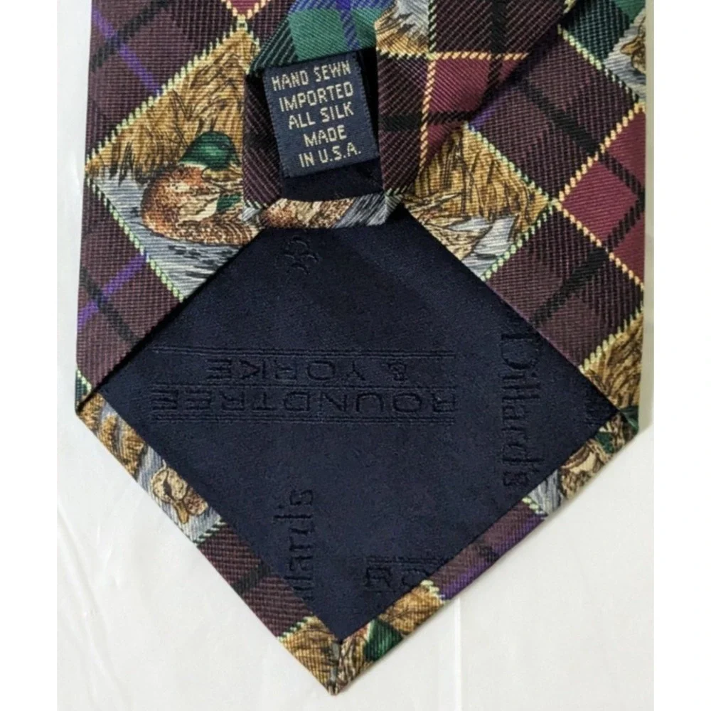 Roundtree & Yorke Duck Outdoor Wildlife Plaid Silk Hand Sewn USA Tie 57 x 4